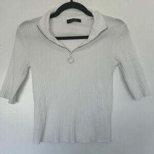 Bershka Quarter Zip White Top